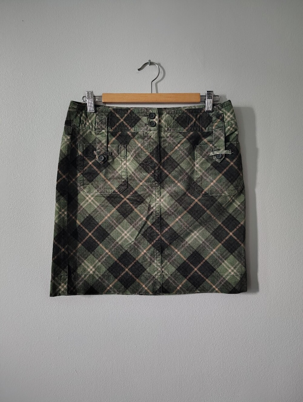 Loft Green Plaid Corduroy Mini Skirt - 4 petite
